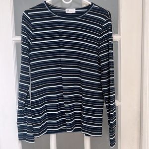 Gap Womens Metallic Blue Striped Feather Tee Long Sleeve Top, Size L
